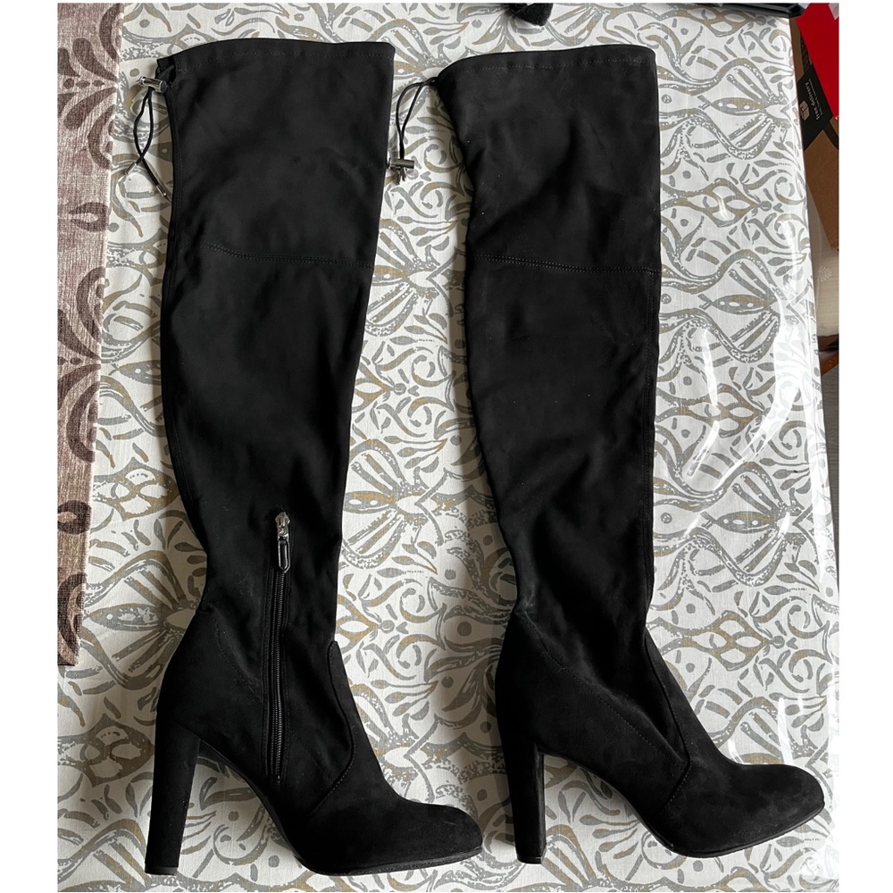 Black Knee High Faux Suede Sam Edelman High Heel Boots